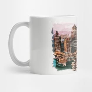 Dubai UAE Unique Watercolor Travel Souvenir Fine Art Painting Mug